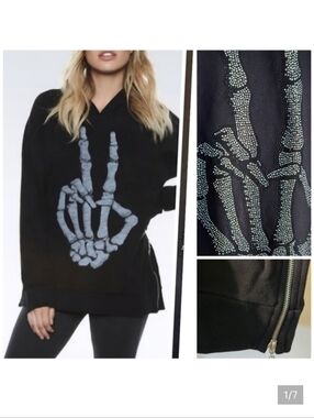 Lauren Moshi RARE CRYSTAL Skeleton Fingers hoodie